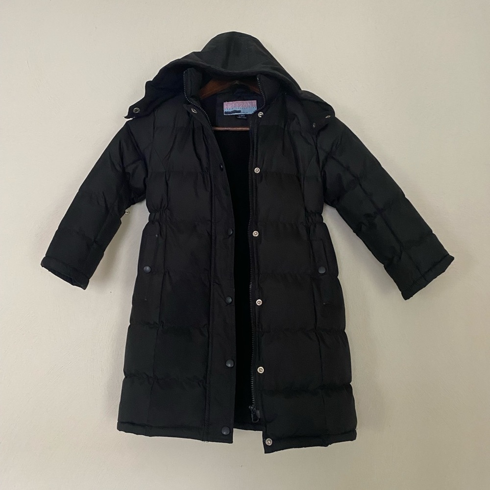 Freezone Collection Black Long Puffer Coat with Hood – Girls’ Size L (4T)